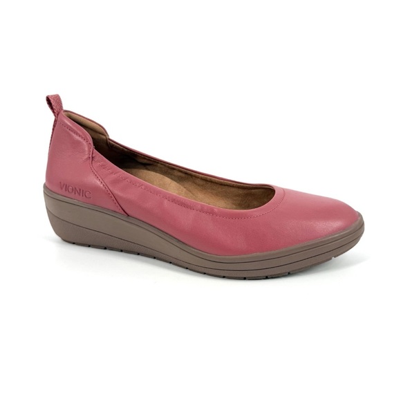 Vionic Jacey Wedge Shoes Womens Size 10 Pink Leather Slip-On Classic Comfort - Picture 1 of 11